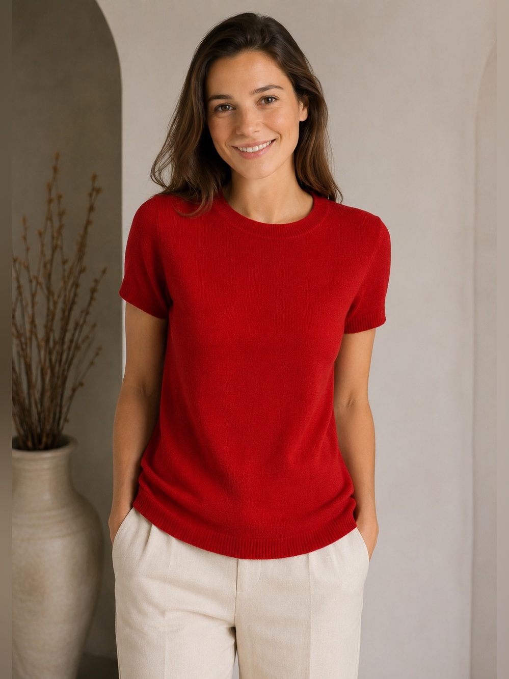 J.Crew "The Good Cashmere" Short Sleeve Sweater - Red - NWOT - Small